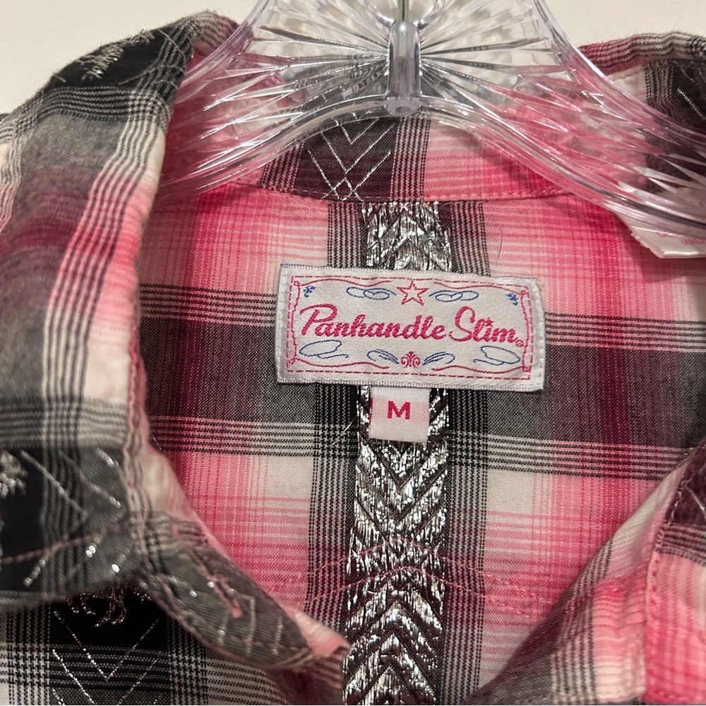 Panhandle Slim Women’s Pink Plaid Western Shirt Pearl Snaps Cowgirl Horse Boho M - Picture 4 of 9